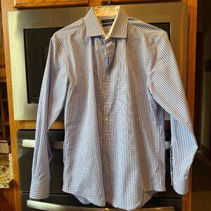 Tailorbyrd Collection Long Sleeve Blue & White Check Button Down Shirt  L